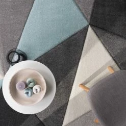 Paco Home Tapis 3D Triangles Pastel Tendance Gris Turquoise 60x110 Cm -Tapis et paillasson Soldes 50625727 3