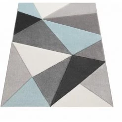 Paco Home Tapis 3D Triangles Pastel Tendance Gris Turquoise 60x110 Cm -Tapis et paillasson Soldes 50625727 5