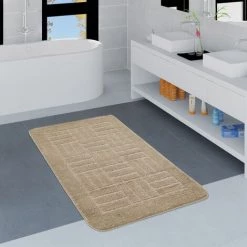 Paco Home Tapis Salle De Bain Moderne Tapis De Bain Motif À Carreaux Uni Beige 50x80 Cm