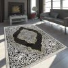 Paco Home Tapis Oriental Moderne Effet 3D Chiné Scintillant Ornements Noir Doré 80x150 Cm