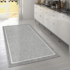 Paco Home Tapis À Poils Ras Intérieur & Extérieur Aspect 3D Bordure Uni Look Naturel En Gris 200x290 Cm -Tapis et paillasson Soldes 50625891 3