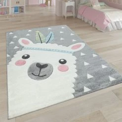 Paco Home Tapis Enfant Chambre Enfant Aspect 3D Adorable Alpaga Design Tons Pastel En Gris 120x170 Cm