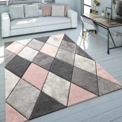 Paco Home Tapis De Salon Poils Ras Design Losanges Couleurs Pastel Gris Jaune Motif 3D 60x110 Cm