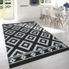 Paco Home Tapis De Salon Moderne Poils Ras Design Scandinave Motif Losanges Noir Blanc 80x150 Cm