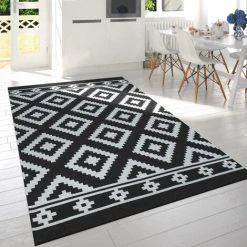 Paco Home Tapis De Salon Moderne Poils Ras Design Scandinave Motif Losanges Noir Blanc 80x150 Cm