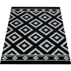 Paco Home Tapis De Salon Moderne Poils Ras Design Scandinave Motif Losanges Noir Blanc 80x150 Cm -Tapis et paillasson Soldes 50625966 4