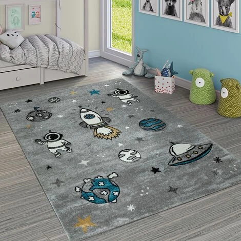 Paco Home Tapis Chambre Enfant Adorable Fusée Espace Terre Astronaute Étoiles Lune En Gris 80x150 Cm 1 Paco Home Tapis Chambre Enfant Adorable Fusée Espace Terre Astronaute Étoiles Lune En Gris 80x150 Cm