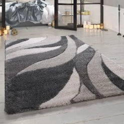 Paco Home Tapis Poils Longs Gris Salon Shaggy Doux Moelleux Design Vagues Robuste 60x100 Cm