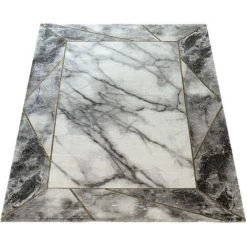 Paco Home Tapis De Salon Gris, Bordure Dorée 3-D Motif Marbré Motif Marbré Durable à Poil Court 80x150 Cm -Tapis et paillasson Soldes 50626076 5