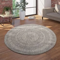Paco Home Tapis Intérieur Et Extérieur Rond Tissé À Plat Avec Style Sisal Design Scandinave Gris Ø 120 Cm Rond