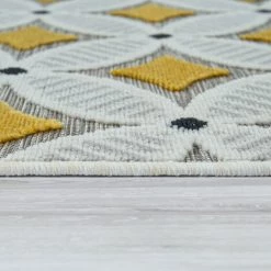 Paco Home Tapis Intérieur Extérieur Balcon Terrasse Motif Rétro Tissage 3D Jaune Beige 80x150 Cm -Tapis et paillasson Soldes 50626112 3