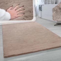 Paco Home Tapis Poils Longs Salon Fausse Fourrure Imitation Fourrure De Lapin Très Douce Beige 60x90 Cm