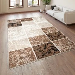 Paco Home Tapis De Créateur Contemporain à Carreaux Marbré En Marron Beige LIQUIDACION 60x100 Cm