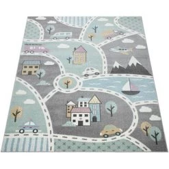 Paco Home Tapis Pour Enfants, Tapis De Jeu Pour Chambre Enfant, Avec Motif Rues Vert Gris 80x150 Cm -Tapis et paillasson Soldes 50626255 4