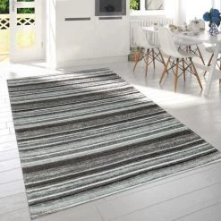 Paco Home Moderne Poils Ras Salon Tapis Rayures Design Chiné En Gris Blanc Anthracite 60x110 Cm