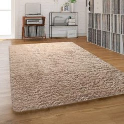 Paco Home Tapis Poils Longs Pour Salon Et Chambre, Shaggy Uni Beige 80x150 Cm