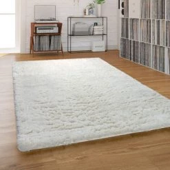 Paco Home Tapis Poils Longs Pour Salon Et Chambre, Shaggy Uni Crème Beige 120x160 Cm