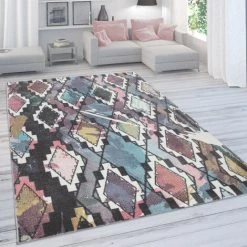 Paco Home Tapis De Créateur Pour Salon, Poils Ras Couleurs Pastel, Aspect Losanges, Coloré 60x100 Cm