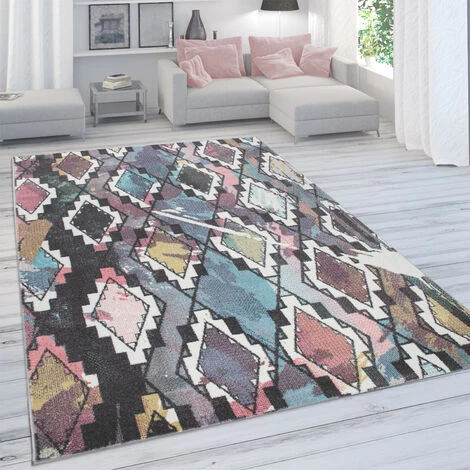 Paco Home Tapis De Créateur Pour Salon, Poils Ras Couleurs Pastel, Aspect Losanges, Coloré 60x100 Cm 1 Paco Home Tapis De Créateur Pour Salon, Poils Ras Couleurs Pastel, Aspect Losanges, Coloré 60x100 Cm