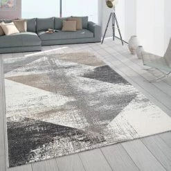 Paco Home Tapis Frisé, Tapis Poils Ras Pour Salon Avec Aspect Usé Gris Beige 200x290 Cm