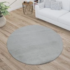 Paco Home Tapis Poils Longs, Shaggy Pour Salon, Moelleux, Doux, Lavable, Gris Ø 80 Cm Rond -Tapis et paillasson Soldes 50626466 3