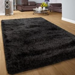 Paco Home Shaggy Poils Hauts Tapis Moderne Doux Fils Brillants Uni Anthracite 60x100 Cm