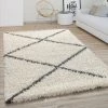 Paco Home Tapis Poils Longs Salon Shaggy Motif Losanges Scandinave, Moderne Crème 80x150 Cm