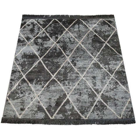 Paco Home Salon Tapis Losanges Franges Scandinave Motif Carreaux Gris Crème 80x150 Cm 2 Paco Home Salon Tapis Losanges Franges Scandinave Motif Carreaux Gris Crème 80x150 Cm – Image 2