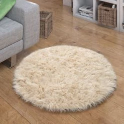 Paco Home Tapis Fausse Fourrure Coussin Cœur Rond Différentes Formes, Crème 30 Cm Rond