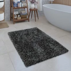 Paco Home Tapis De Bain Moderne Salle De Bain Tapis Shaggy Moelleux Doux Uni Gris 50x80 Cm