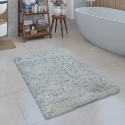 Paco Home Tapis De Bain Moderne Salle De Bain Tapis Shaggy Moelleux Doux Uni Crème Ø 80 Cm Rond