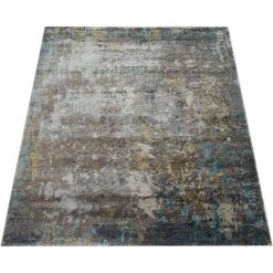 Paco Home Tapis Poils Ras Salon Peinture À L'Huile Aspect Usé Abstrait Moderne Gris 60x100 Cm -Tapis et paillasson Soldes 50626668 4