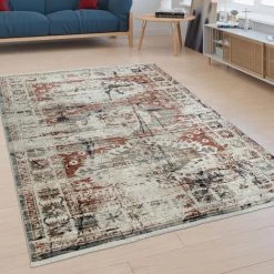 Paco Home Tapis Poils Ras Salon Bordure Design Oriental Moderne Aspect Usé Coloré 80x150 Cm