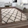 Paco Home Tapis Pour Salon, Tapis Poils Longs Look Scandinave, Losanges, Beige 60x90 Cm