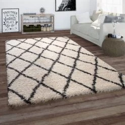 Paco Home Tapis Pour Salon, Tapis Poils Longs Look Scandinave, Losanges, Beige 60x90 Cm