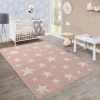 Paco Home Moderne Poils Ras Tapis Enfant Motif Étoilé Chambre D'Enfant Pastel Rose Blanc 120x170 Cm