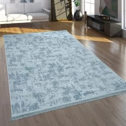 Paco Home Tapis De Salon Poils Ras Motif Moderne Oriental Lavable Turquoise 80x150 Cm