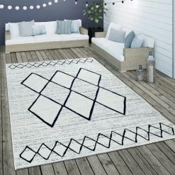 Paco Home Tapis Intérieur & Extérieur Tissage À Plat Motif Géométrique Scandinave En Blanc Bleu 80x150 Cm