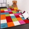 Paco Home Tapis Pour Enfant à Carreaux Multicolore Vert Rouge Bleu Crème Rose 80x150 Cm