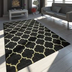 Paco Home Tapis Oriental Moderne Effet 3D Motif Marocain Noir Or 200x290 Cm