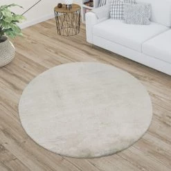 Paco Home Tapis Poils Longs Shaggy Pour Salon Moelleux Doux Lavable Beige Sable Ø 100 Cm Rond -Tapis et paillasson Soldes 50626976 3