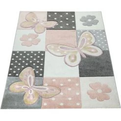 Paco Home Tapis Chambre Enfant Couleurs Pastel Papillon Motif Carreaux Pois Fleurs Coloré 80x150 Cm -Tapis et paillasson Soldes 50626978 5