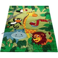 Paco Home Tapis Pour Enfant Jungle Animaux Vert Ø 120 Cm Rond -Tapis et paillasson Soldes 50626989 5