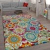 Paco Home Tapis De Salon Moderne À Poils Ras Design Rétro Motif Mandala 3D Coloré 160x220 Cm