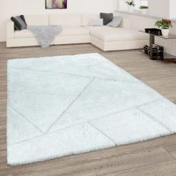 Paco Home Tapis De Salon Poils Longs Blanc Shaggy Doux Moelleux Motif 3D Design Robuste 60x100 Cm