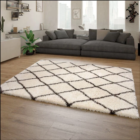 Paco Home Tapis Poils Hauts Moelleux Moderne Shaggy Style Flokati Motif Losange Crème 80x150 Cm 2 Paco Home Tapis Poils Hauts Moelleux Moderne Shaggy Style Flokati Motif Losange Crème 80x150 Cm – Image 2