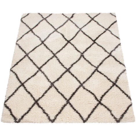 Paco Home Tapis Poils Hauts Moelleux Moderne Shaggy Style Flokati Motif Losange Crème 80x150 Cm 5 Paco Home Tapis Poils Hauts Moelleux Moderne Shaggy Style Flokati Motif Losange Crème 80x150 Cm – Image 5