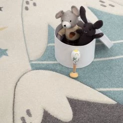 Paco Home Tapis Enfant Chambre Enfant Motif Montagne Lune Étoiles En Pastel Bleu Gris Ø 120 Cm Rond -Tapis et paillasson Soldes 50627066 3