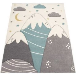 Paco Home Tapis Enfant Chambre Enfant Motif Montagne Lune Étoiles En Pastel Bleu Gris Ø 120 Cm Rond -Tapis et paillasson Soldes 50627066 5