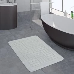 Paco Home Tapis Salle De Bain Moderne Tapis De Bain Motif À Carreaux Uni Blanc Ø 80 Cm Rond